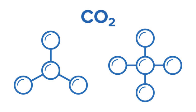 Co2 text label above two blue linear molecular structure diagrams, one trigonal planar and one square planar