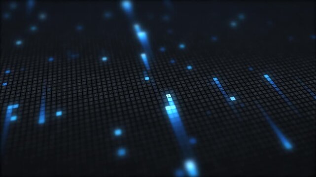 Glowing Blue Binary Numbers on Dark Digital Grid