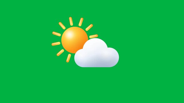 Animated Sun and Cloud Weather Icon on Chroma Key Green