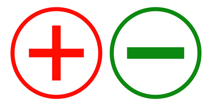Red plus and green minus symbols inside circle outline frame set for user interface control buttons.