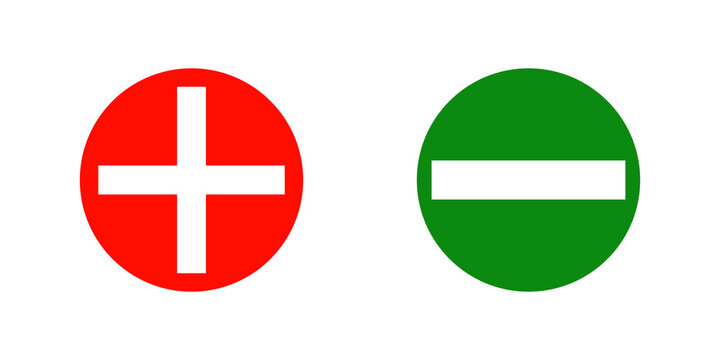 Plus and minus math symbols inside red and green circular shapes for addition and subtraction actions.