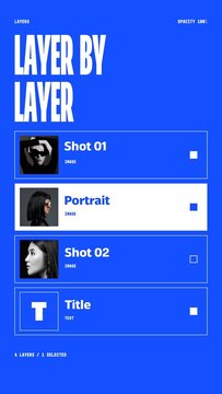 Selection Grid Stories / Editorial Blue Layers Panel With Thumbnails and White Type for Photography Portfolios and Social Media / Vertical / Part 06