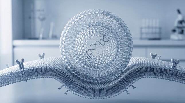 3D Illustration of a Virus Particle Entering a Biological Cell Membrane Structure