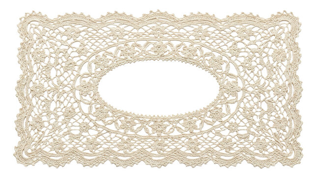 Intricate rectangular crochet lace doily with oval center pattern