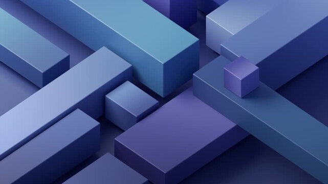 Dark blue isometric blocks smoothly shifting, minimal geometric background, seamless loop, 3d rendered animation