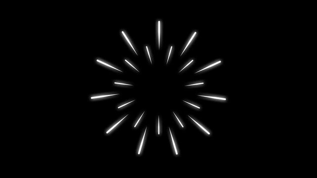 Fireworks blast animation white shining dust light, bokeh light lights effect black background, circles bursting fireworks explosion line shape blast cartoon firework element glowing ellipse. 4K