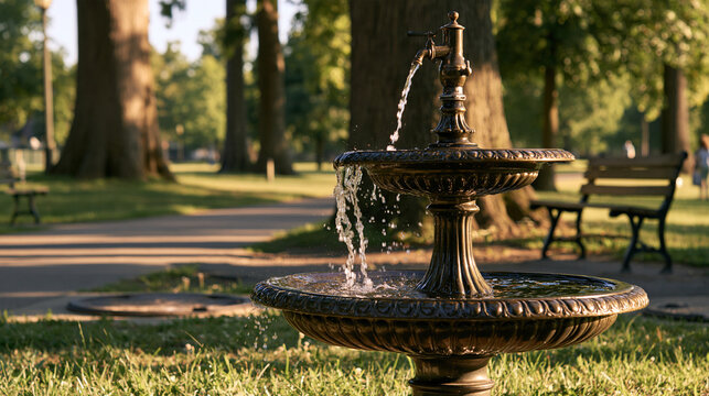 Restored public drinking fountain with clear stream