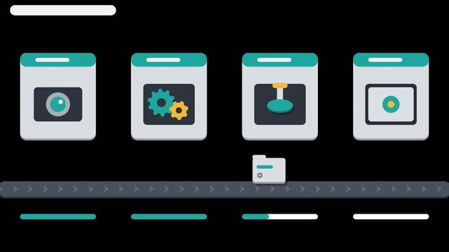 Digital File Processing and Automation Pipeline Motion Graphic on Transparent Background