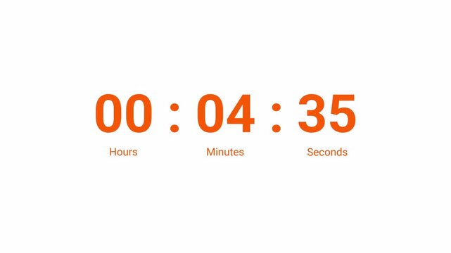 5 minute Countdown Digital Timer Animation, five minute Countdown Timer Animation from 5 minute to 0 second on white background.