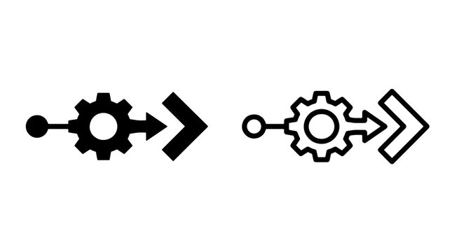 Black and outline vector icons of gear mechanism process