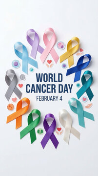 World Cancer Day February 4 Colorful Awareness Ribbons Circle Support Hope Concept