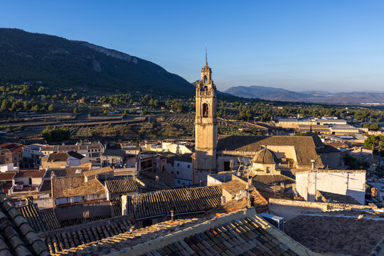 A view of the charming village of Biar, in Alicante (Spain), with the church rising above the rooftops