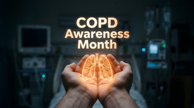 COPD Awareness Month glowing lungs hands medical hospital theme