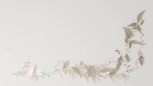 Animation starting, botanical vine growing across lower paper, forming border with buds