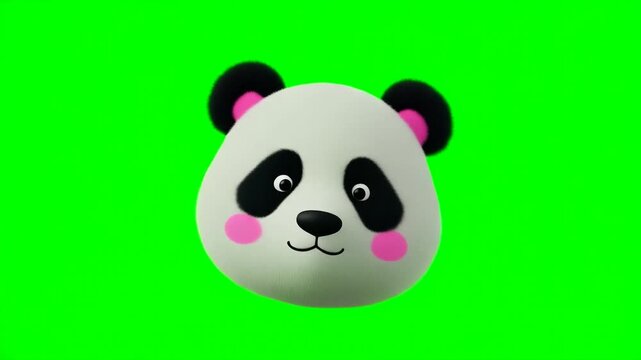 Cute Panda Head Animation in Bright Green and Black Stripes Abstract Background