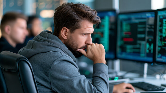 Software engineer troubleshooting a failed database query in a dark coding environment, error messages and diagnostic tools visible on screen, software debugging, database