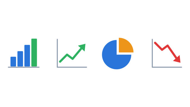 Business Chart Icons, Bar Graph Line Chart Pie Chart Set
