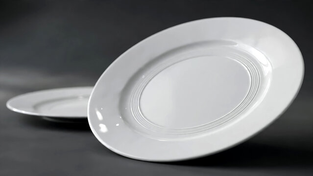 White ceramic plates on dark background for serving or display