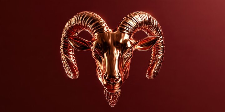 Gilded Ram Head in Rich Red Background