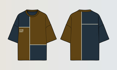 Fototapeta na wymiar Modern Cut and Sew T-Shirt Collection with Panel Patterns and Graphic Designs