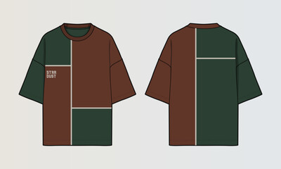 Fototapeta na wymiar Modern Cut and Sew T-Shirt Collection with Panel Patterns and Graphic Designs