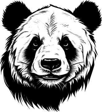 Panda Black Line Tattoo Design on White Background