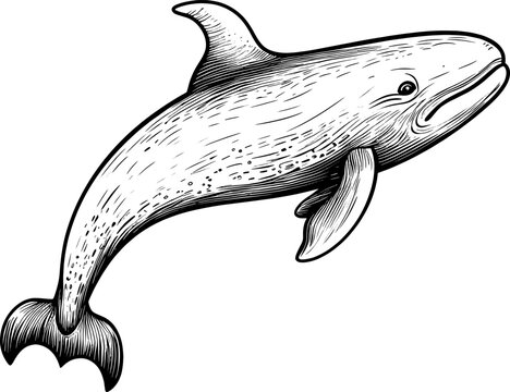 Isolated Pygmy Sperm Whale Tattoo in Thick Black Line Style on White Background