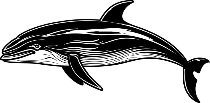 Sei Whale in Bold Tattoo Style on White Background