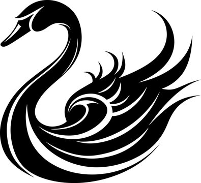 Black Line Swan Tattoo Style Illustration Isolated on White