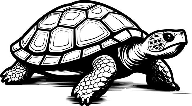 Turtle Tattoo Style Black Line Art Illustration Isolated on White