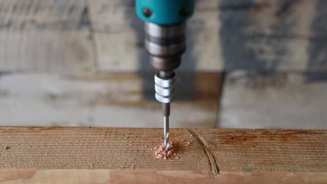 a drill bit drilling a hole into a piece of wood.