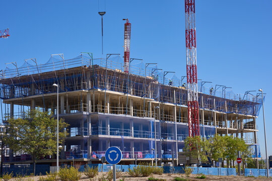 Construction site of a modern building under development in Madrid
