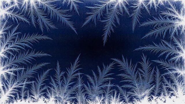 Frost patterns forming on a dark background with copy space during winter