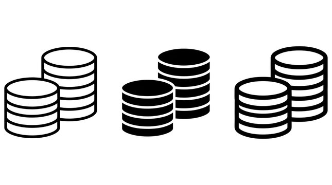 Stacked coins illustration in black and white isolated on transparent background