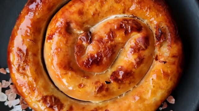 Grilled spiral or snail shaped pork or chicken sausage with salt and spices. Grilled spiral sausage