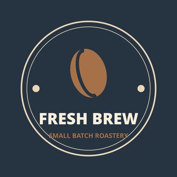 Fresh Brew coffee badge logo with roasted bean, vintage small batch roastery emblem