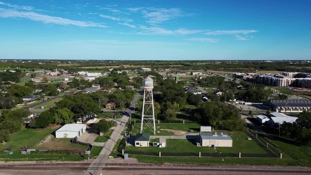 Aerial of Celina Texas Water Tower and Skyline