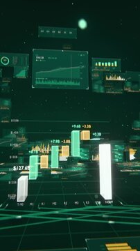 Vertical video: Animating 3D bars rising on start in HUD to show live analytics, labels updating