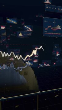 Vertical video: Camera panning as line chart animating with filled area in hub highlighting peaks