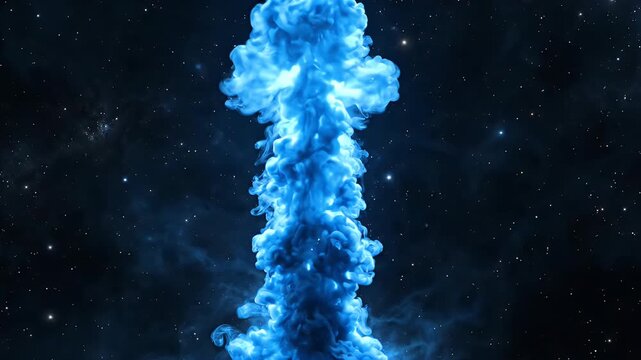 Blue smoke pillar rising in cosmic nebula space.