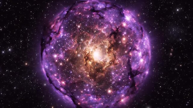 Glowing purple cosmic nebula exploding in deep space.