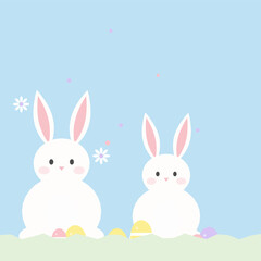 Fondo pastel de conejo de pascua en tono blanco sobre azul © Fabian