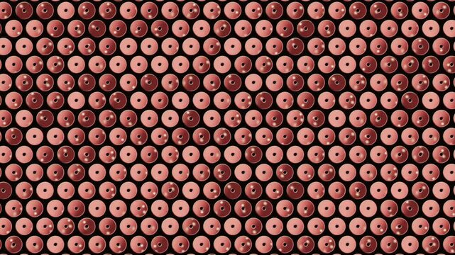 Two-tone sequins flipping from champagne gold to coral as rows drift sideways, shimmering fashion background loop