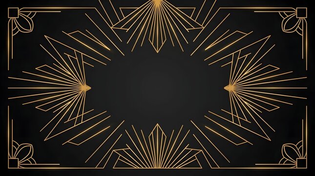 Art Deco luxury frame gold pattern on dark background vintage design element