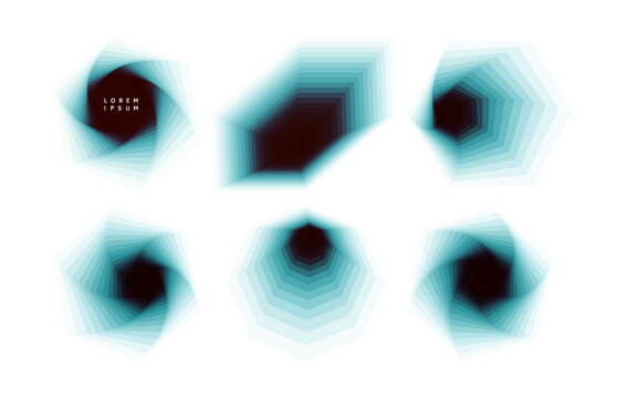 A set of semi-transparent elements. Abstract geometric shapes in rich blue and black tones. Smooth gradients. Symmetry of transformation and focus. Vector illustration for design.