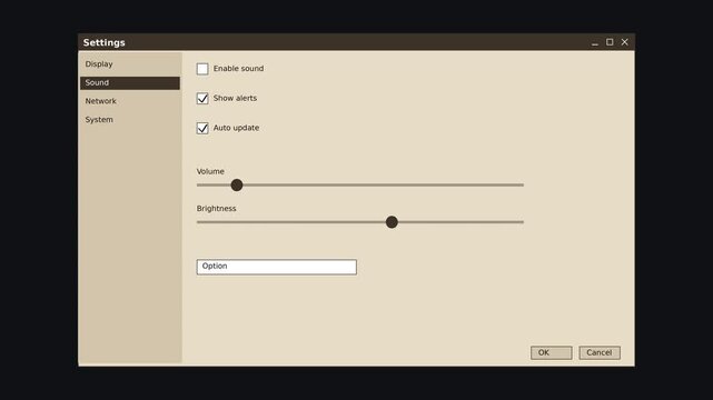 Classic Settings Dialog Window with Sliders and Checkboxes