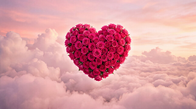 roses heart shaped in the sky