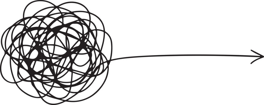 Continuous one line chaos problem scribble simple art icon knot. Chaos problem line complex brain solution tangle messy doodle drawing. one line Icon drawing