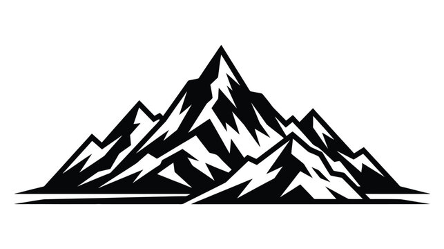 Mountain peak vector illustration, high mountain range logo, nature landscape silhouette icon, adventure outdoor icon, emblem design element, alpine snow mountain logo