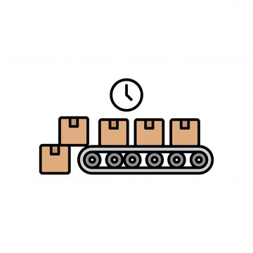 Order Backlog Icon with Conveyor Belt and Shipping Parcels in Flat Vector Style